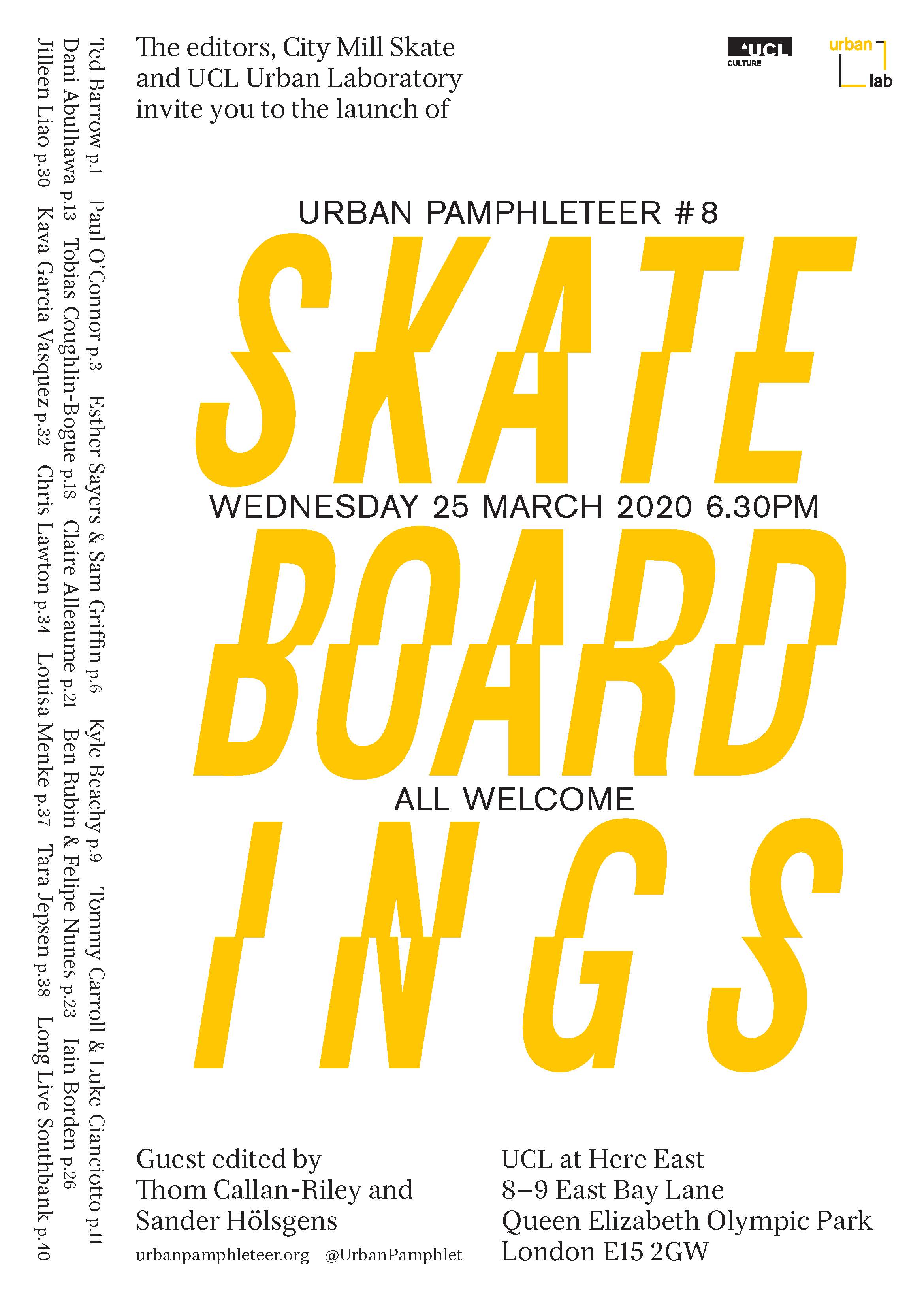 *POSTPONED* Urban Pamphleteer #8 launch: Skateboardings